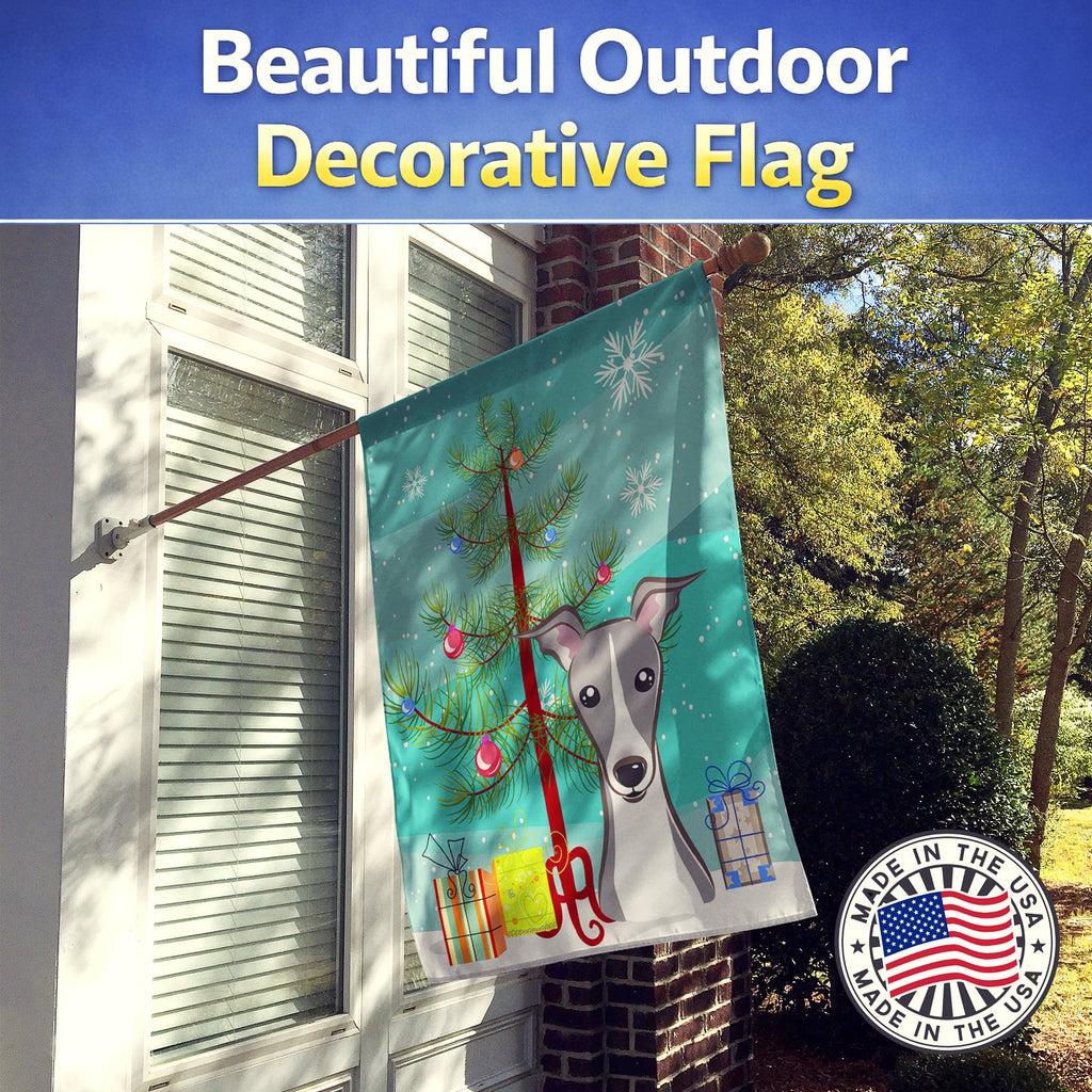Christmas Tree and Italian Greyhound House Flag 28x40 Porch Sleeve Pole Decorative Outside Yard Banner Artwork Wall Hanging, Polyester