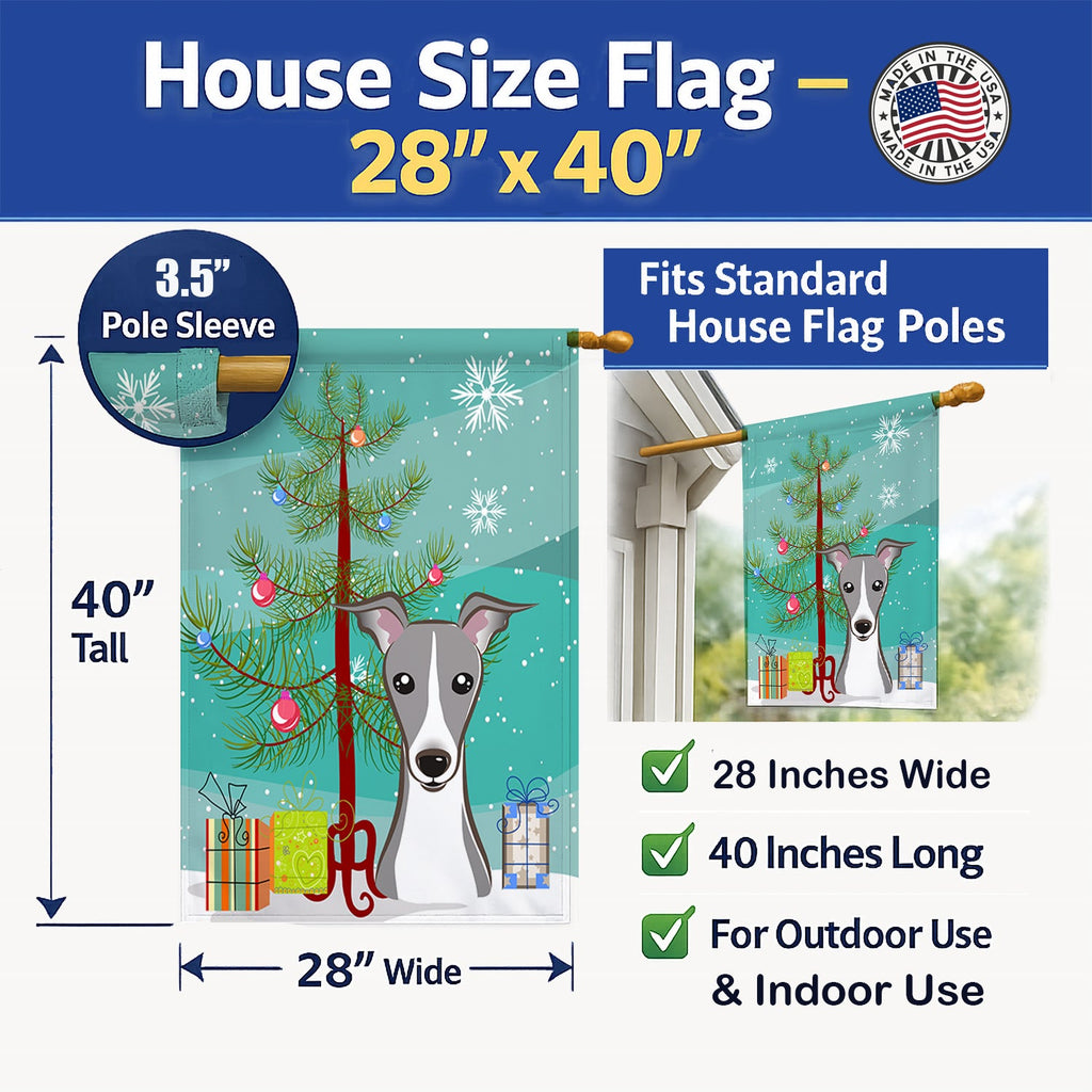 Christmas Tree and Italian Greyhound House Flag 28x40 Porch Sleeve Pole Decorative Outside Yard Banner Artwork Wall Hanging, Polyester