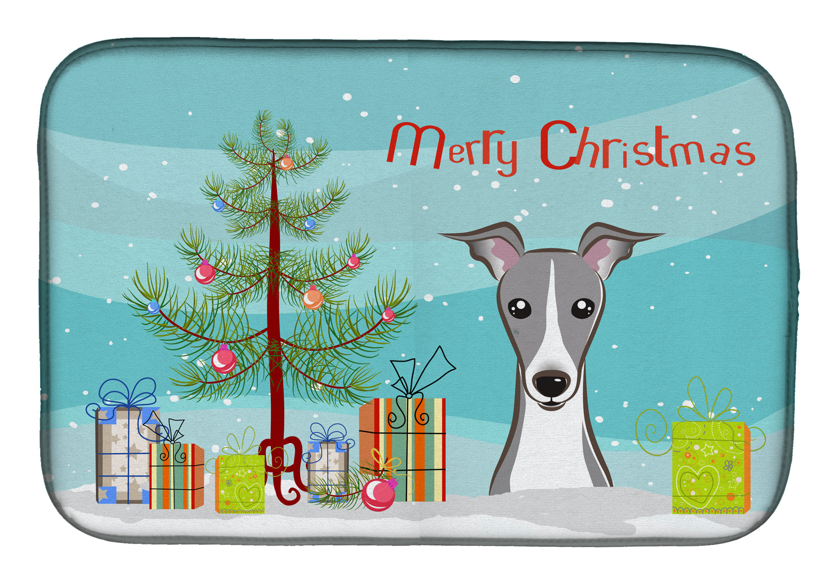 Christmas Tree and Italian Greyhound Dish Drying Mat Absorbent Dish Drying Mat Pad for Kitchen Counter Dish Drainer Mat for Countertop, 14 x 21", Multicolor