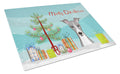 Christmas Tree and Italian Greyhound Cutting Board Tempered Glass Kitchen Cutting Surface, Heat Resistant Chopping, Non-Slip Feet, Food Prep & Serving
