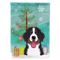 Christmas Tree and Bernese Mountain Dog House Flag 28x40 Porch Sleeve Pole Decorative Outside Yard Banner Artwork Wall Hanging, Polyester