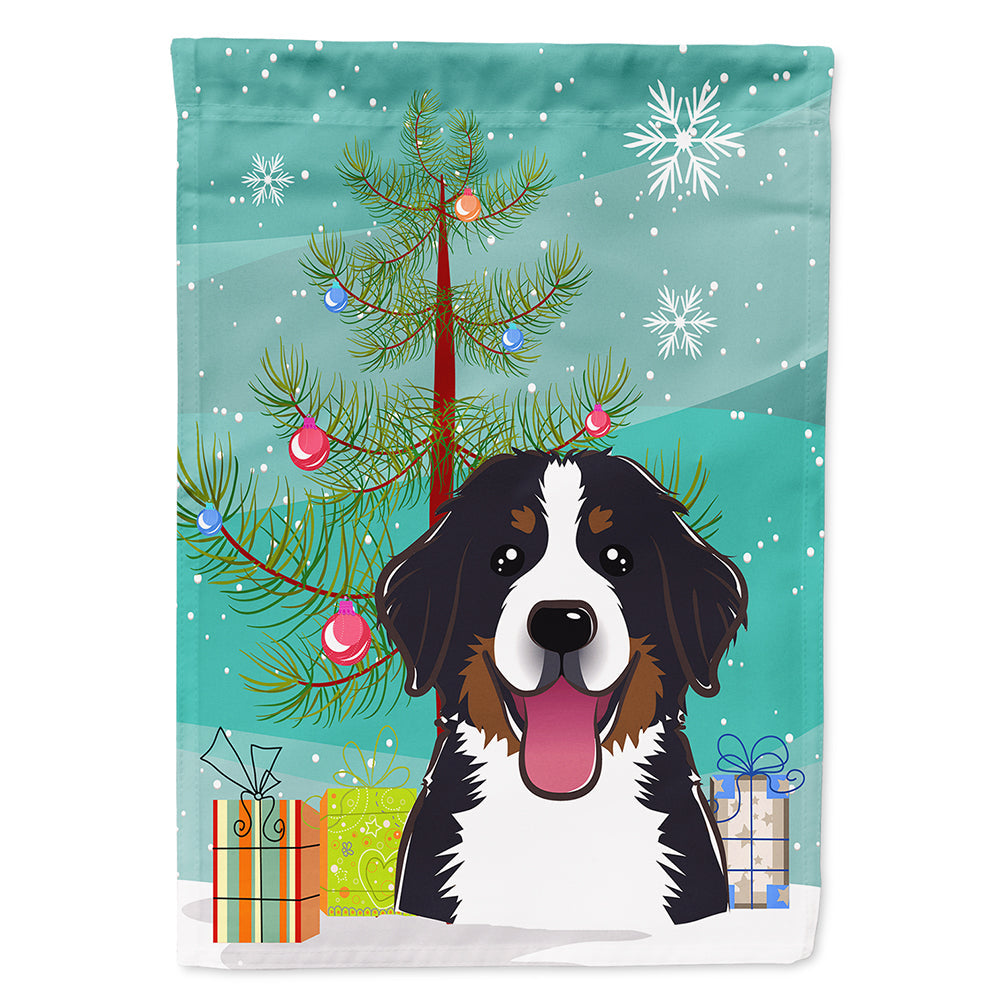 Christmas Tree and Bernese Mountain Dog House Flag 28x40 Porch Sleeve Pole Decorative Outside Yard Banner Artwork Wall Hanging, Polyester