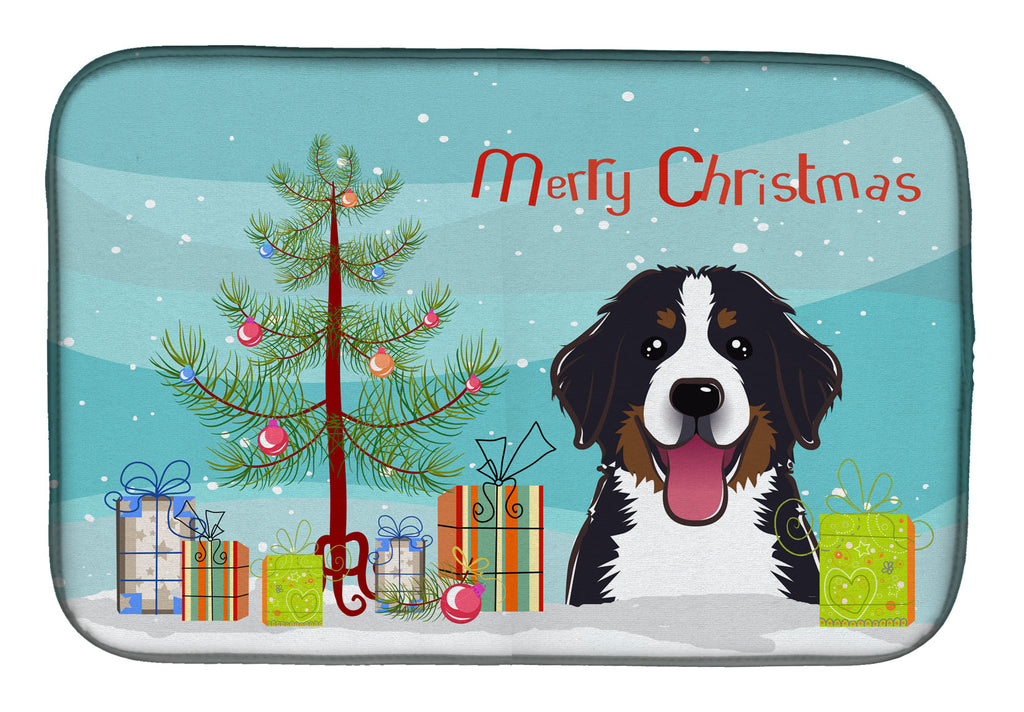 Christmas Tree and Bernese Mountain Dog Dish Drying Mat Absorbent Dish Drying Mat Pad for Kitchen Counter Dish Drainer Mat for Countertop, 14 x 21", Multicolor