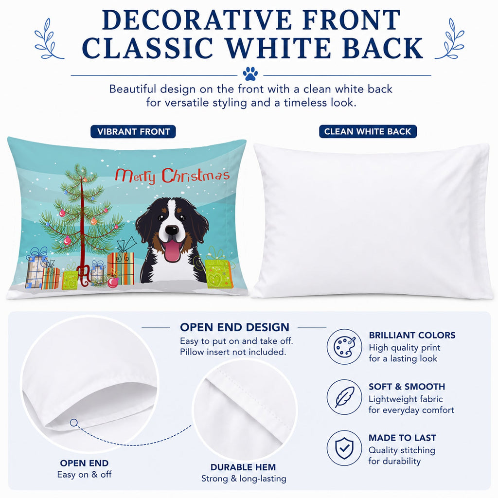 Christmas Tree and Bernese Mountain Dog Standard Pillowcase Lightweight Super Soft Easy Care Decorative Artwork Pillowcase, Standard