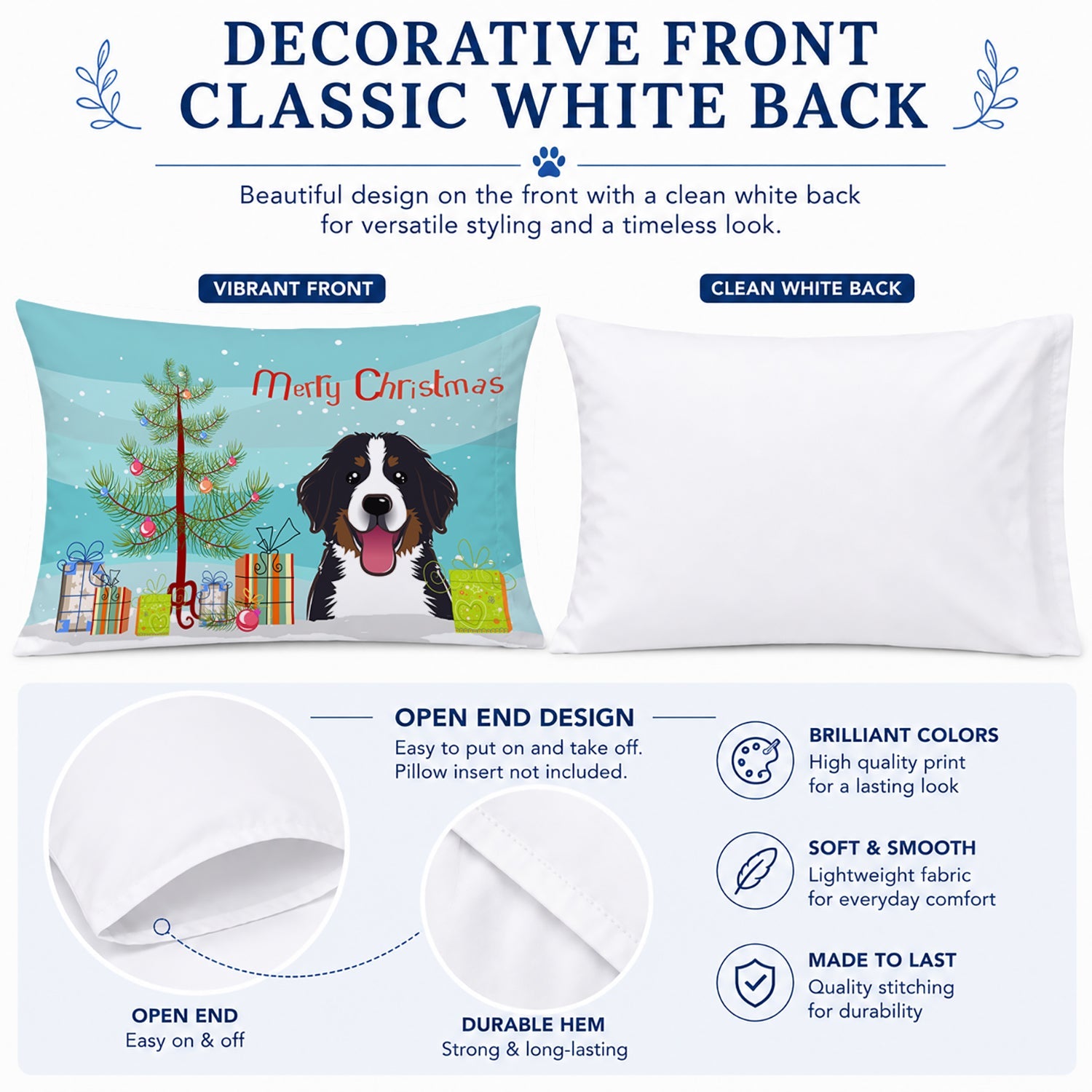 Christmas Tree and Bernese Mountain Dog Standard Pillowcase Lightweight Super Soft Easy Care Decorative Artwork Pillowcase, Standard
