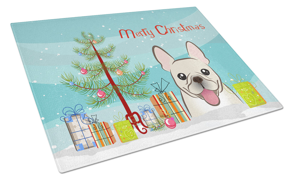Christmas Tree and French Bulldog Cutting Board Tempered Glass Kitchen Cutting Surface, Heat Resistant Chopping, Non-Slip Feet, Food Prep & Serving