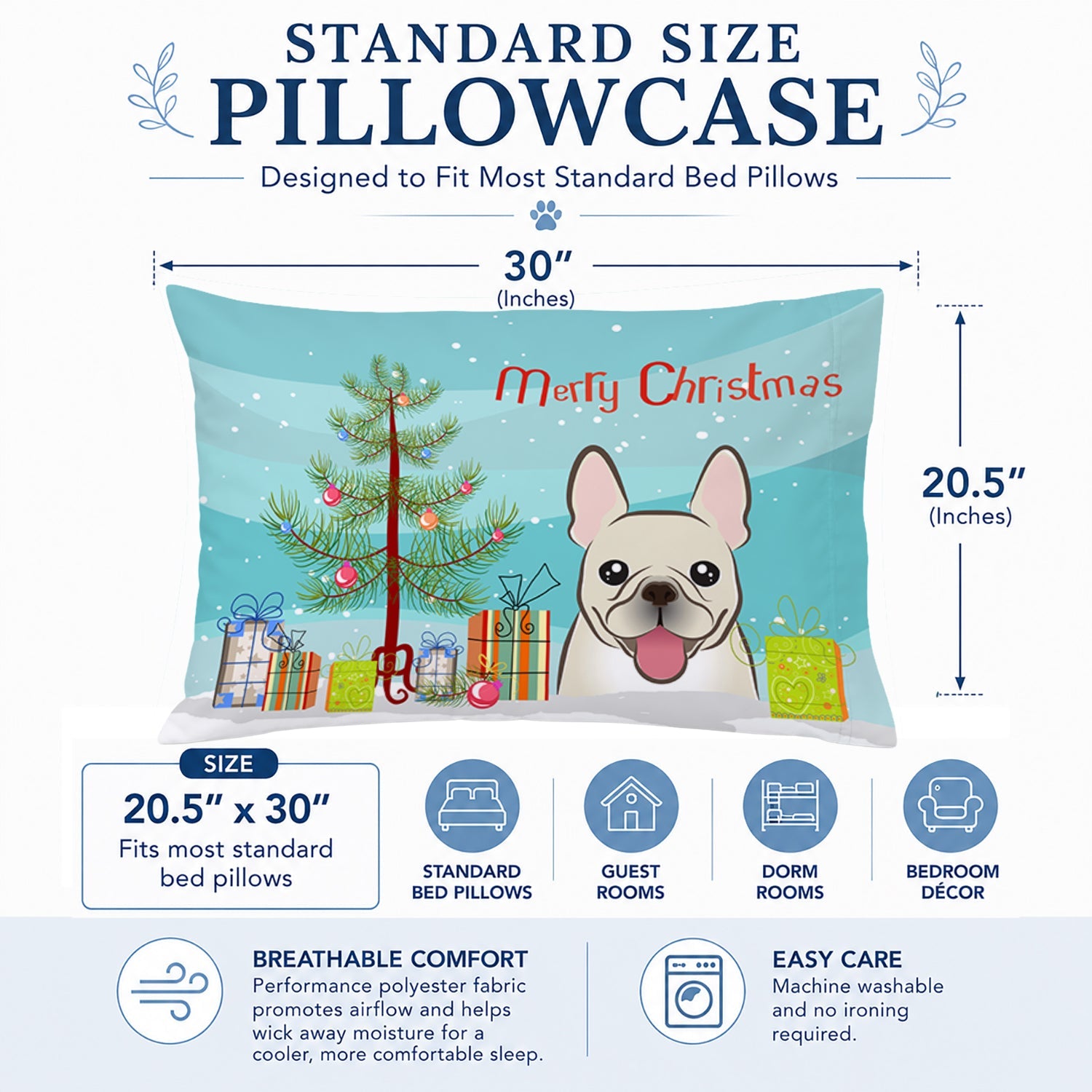 Christmas Tree and French Bulldog Standard Pillowcase Lightweight Super Soft Easy Care Decorative Artwork Pillowcase, Standard