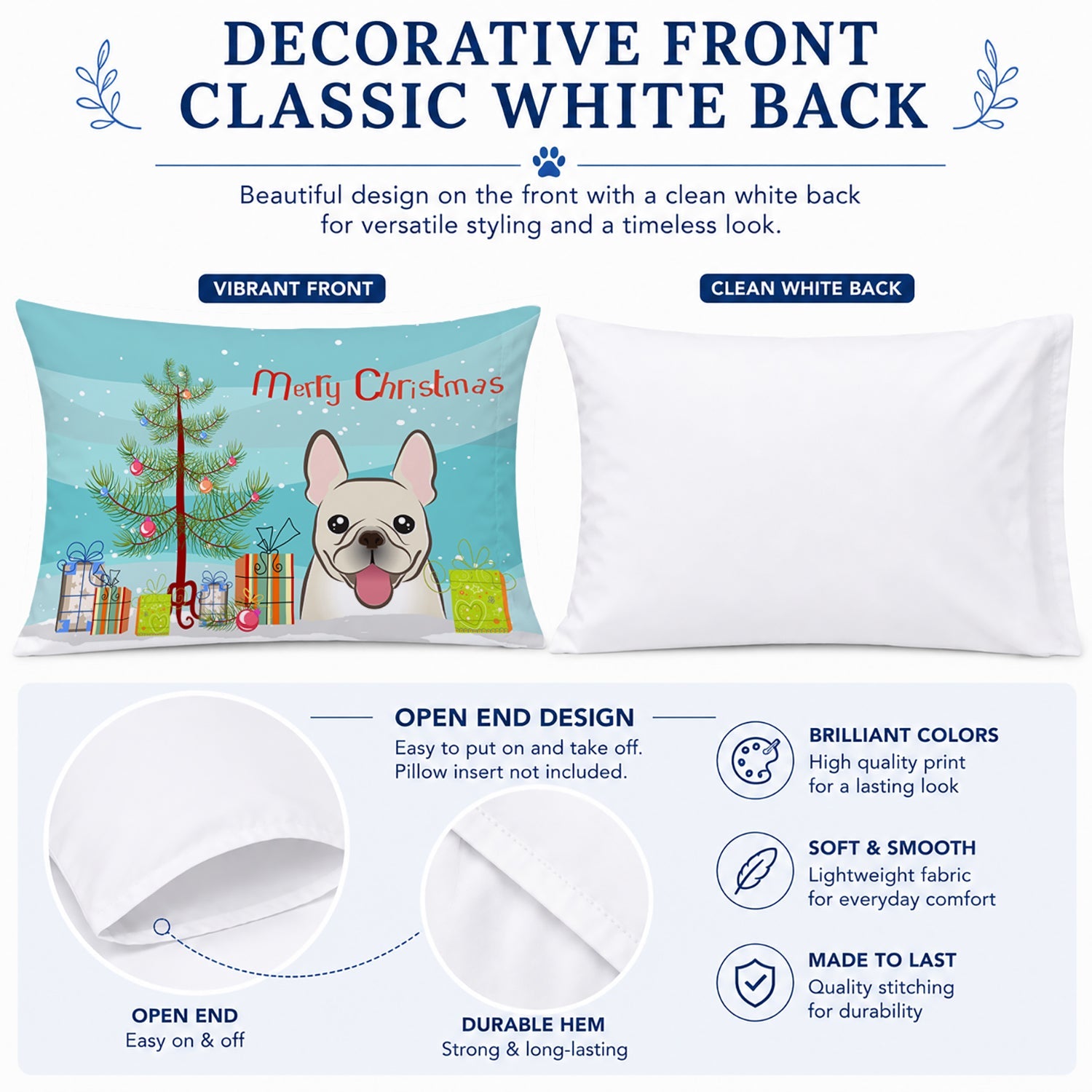 Christmas Tree and French Bulldog Standard Pillowcase Lightweight Super Soft Easy Care Decorative Artwork Pillowcase, Standard