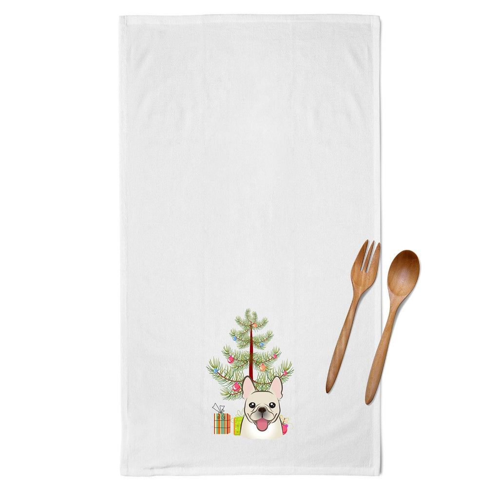 Christmas Tree and French Bulldog Kitchen Towel Set of 2 White Dish Towels Decorative Bathroom Hand towel for Hand, Face, Hair, Yoga, Tea, Dishcloth, 19 X 28", White