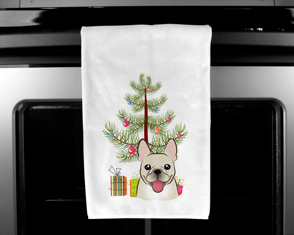 Christmas Tree and French Bulldog Kitchen Towel Set of 2 White Dish Towels Decorative Bathroom Hand towel for Hand, Face, Hair, Yoga, Tea, Dishcloth, 19 X 28", White
