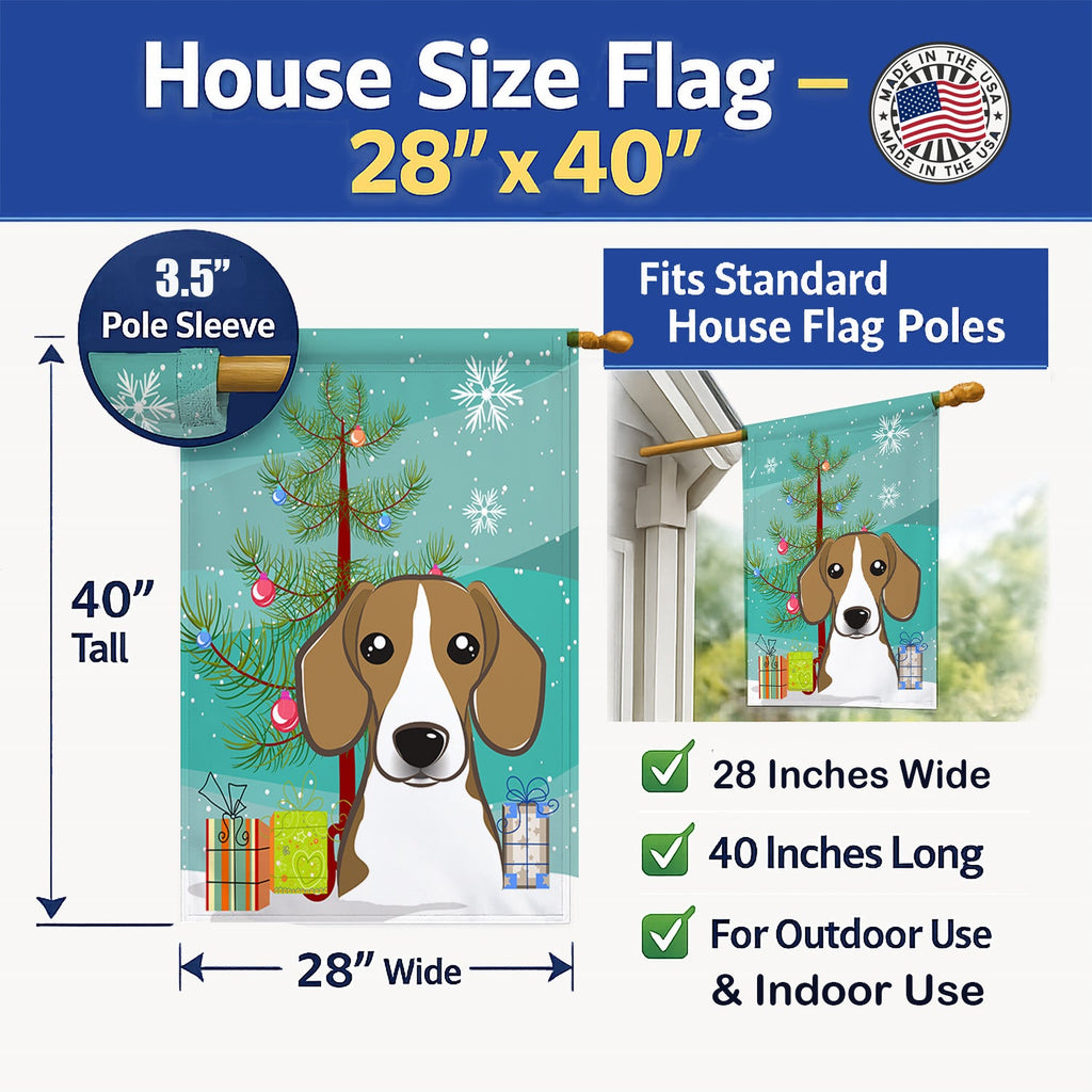 Christmas Tree and Beagle House Flag 28x40 Porch Sleeve Pole Decorative Outside Yard Banner Artwork Wall Hanging, Polyester
