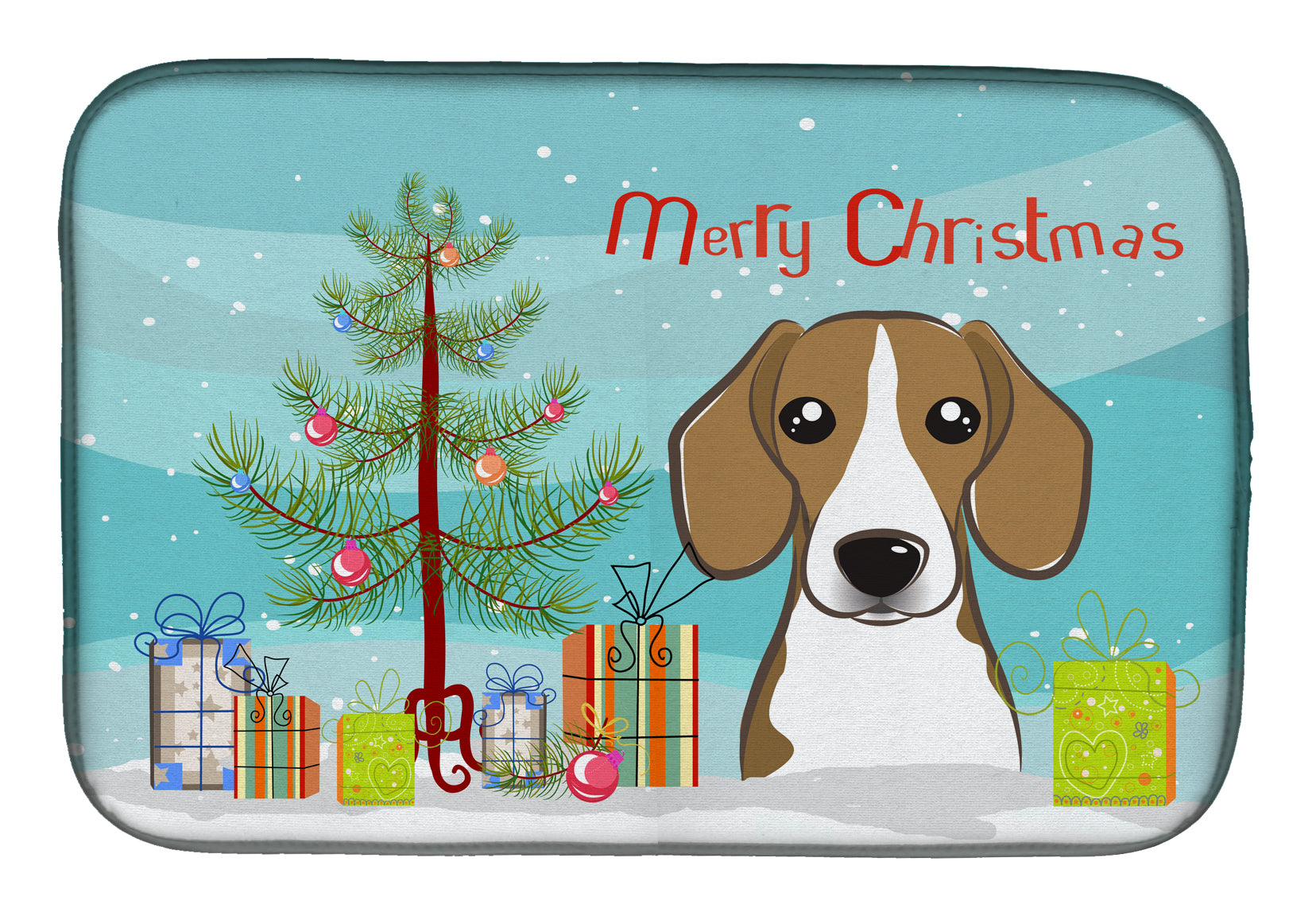 Christmas Tree and Beagle Dish Drying Mat Absorbent Dish Drying Mat Pad for Kitchen Counter Dish Drainer Mat for Countertop, 14 x 21", Multicolor