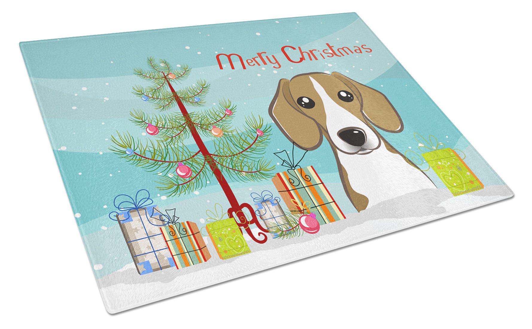 Christmas Tree and Beagle Cutting Board Tempered Glass Kitchen Cutting Surface, Heat Resistant Chopping, Non-Slip Feet, Food Prep & Serving