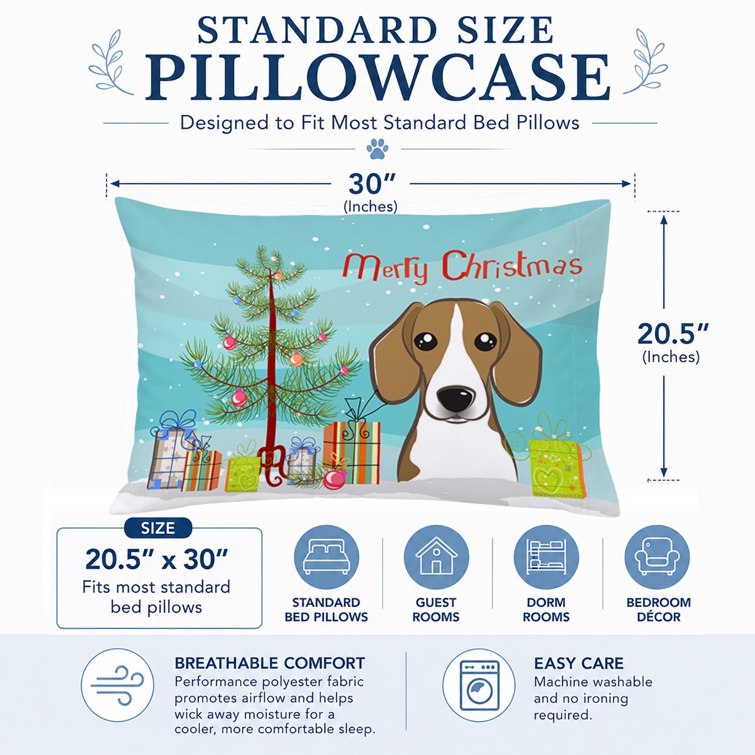 Christmas Tree and Beagle Standard Pillowcase Lightweight Super Soft Easy Care Decorative Artwork Pillowcase, Standard