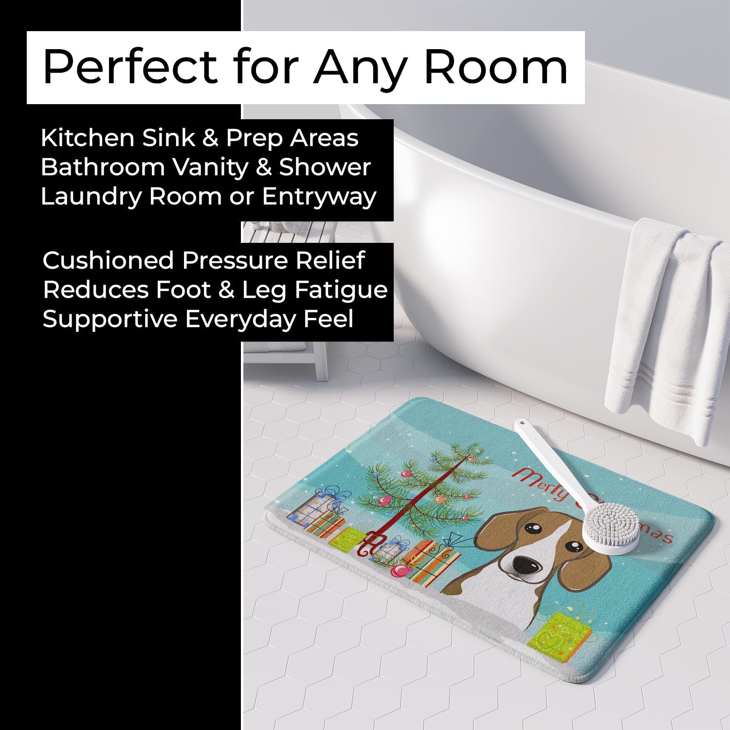 Christmas Tree and Beagle Memory Foam Kitchen Mat Machine Washable Anti-Fatigue Cushion Comfort Bath or Kitchen Rug