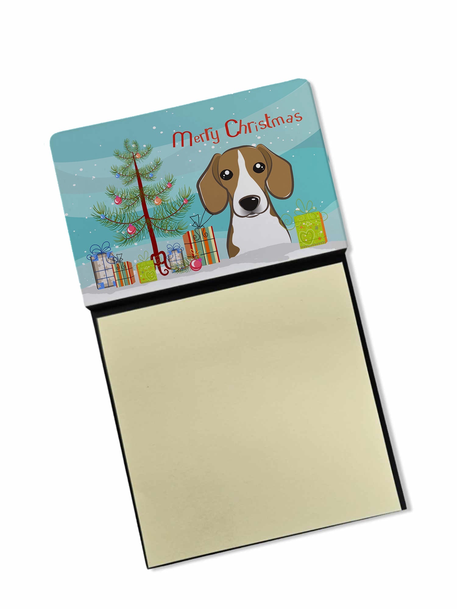 Christmas Tree and Beagle Watercolor Sticky Note Holder Refillable Dispenser Desk Accessory 3x3 Pad Gift