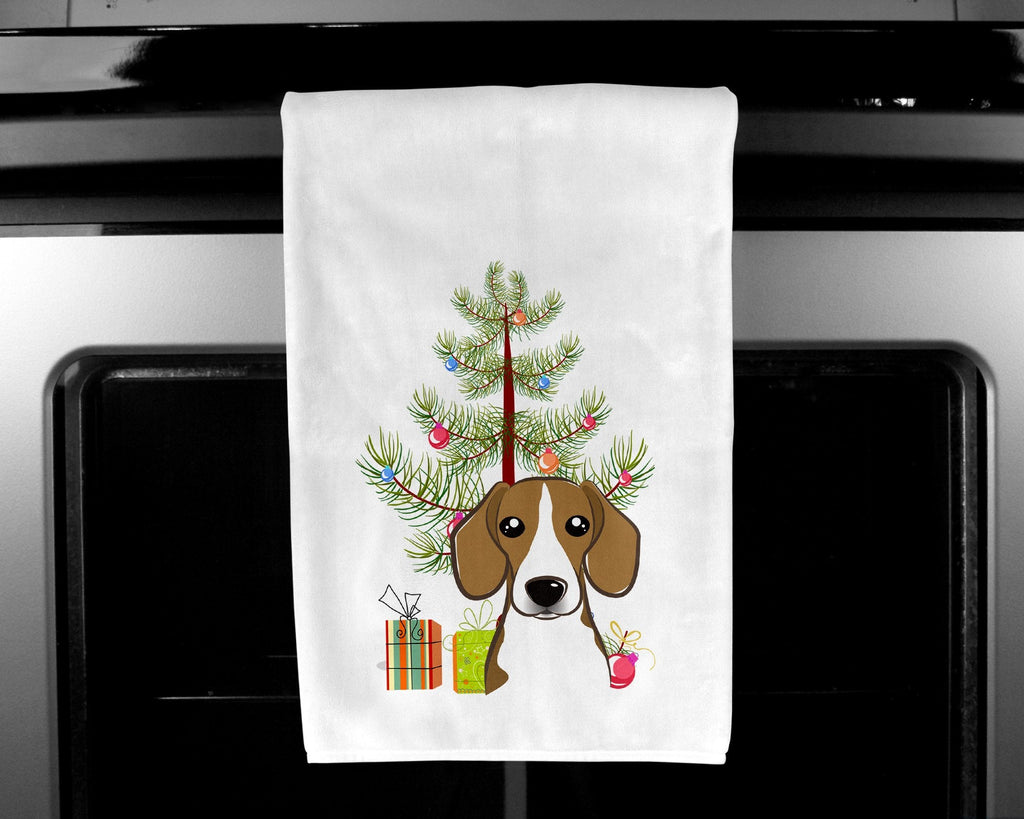 Christmas Tree and Beagle Kitchen Towel Set of 2 White Dish Towels Decorative Bathroom Hand towel for Hand, Face, Hair, Yoga, Tea, Dishcloth, 19 X 28", White
