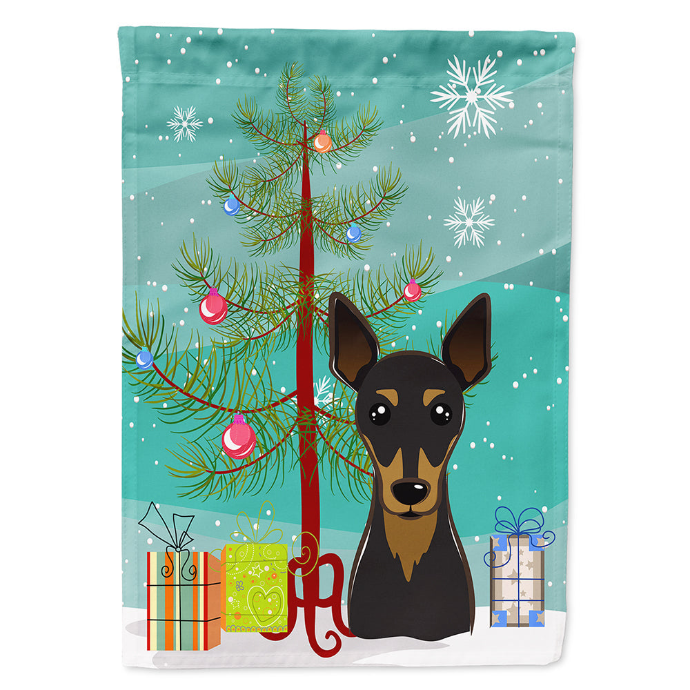 Christmas Tree and Min Pin House Flag 28x40 Porch Sleeve Pole Decorative Outside Yard Banner Artwork Wall Hanging, Polyester
