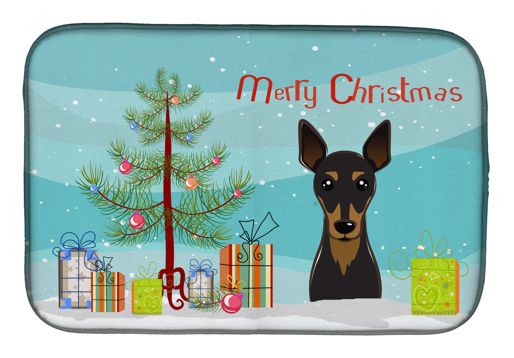 Christmas Tree and Min Pin Dish Drying Mat Absorbent Dish Drying Mat Pad for Kitchen Counter Dish Drainer Mat for Countertop, 14 x 21", Multicolor