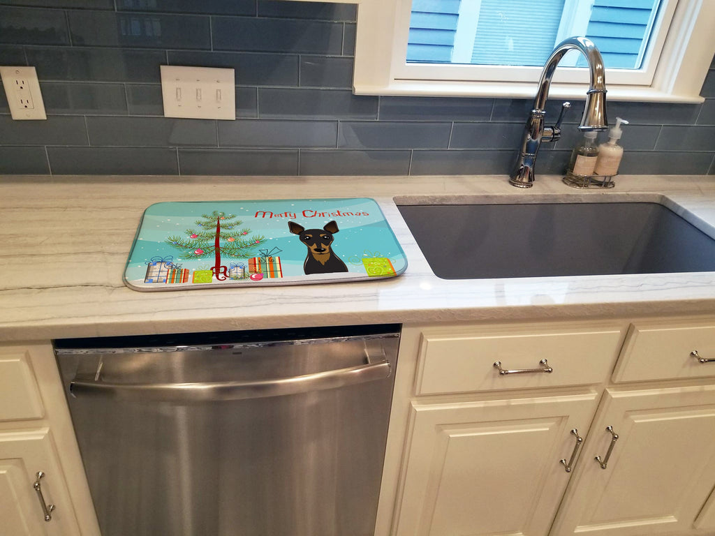 Christmas Tree and Min Pin Dish Drying Mat Absorbent Dish Drying Mat Pad for Kitchen Counter Dish Drainer Mat for Countertop, 14 x 21", Multicolor