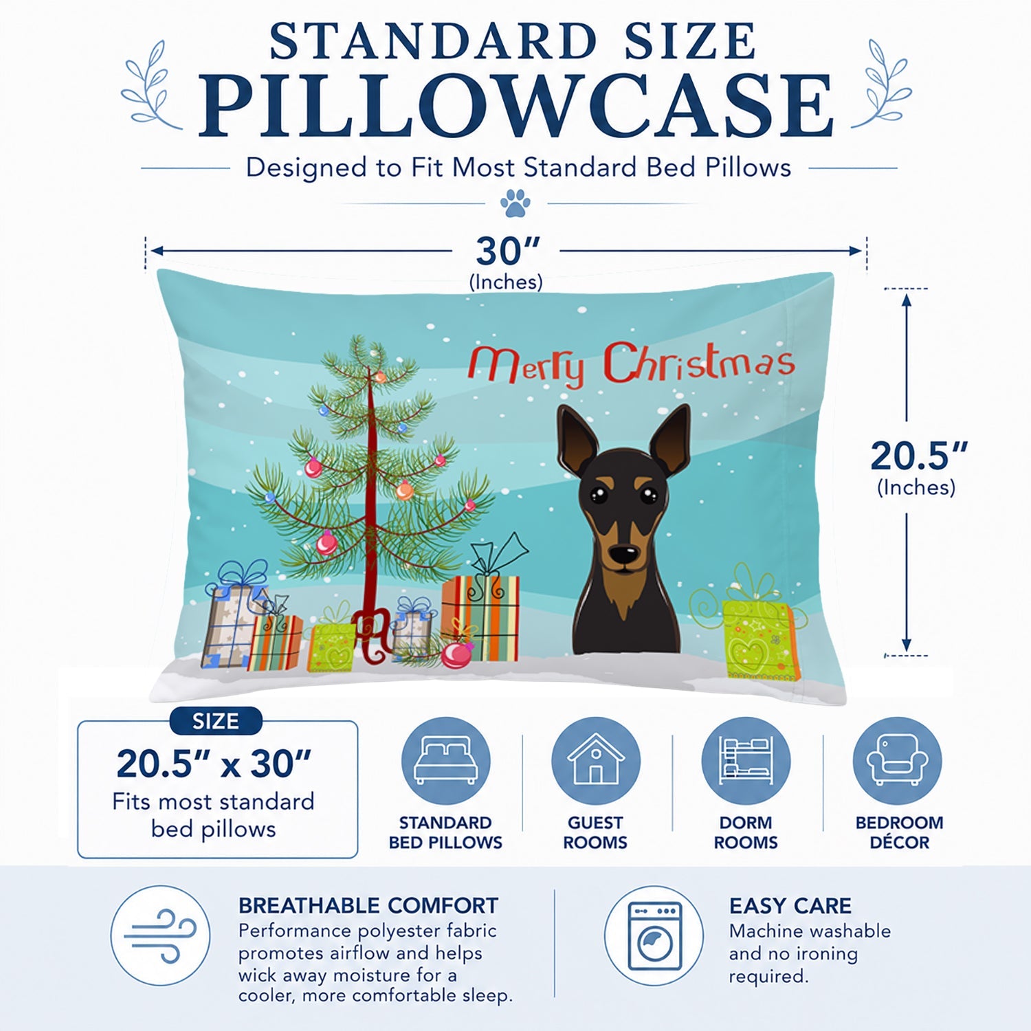 Christmas Tree and Min Pin Standard Pillowcase Lightweight Super Soft Easy Care Decorative Artwork Pillowcase, Standard