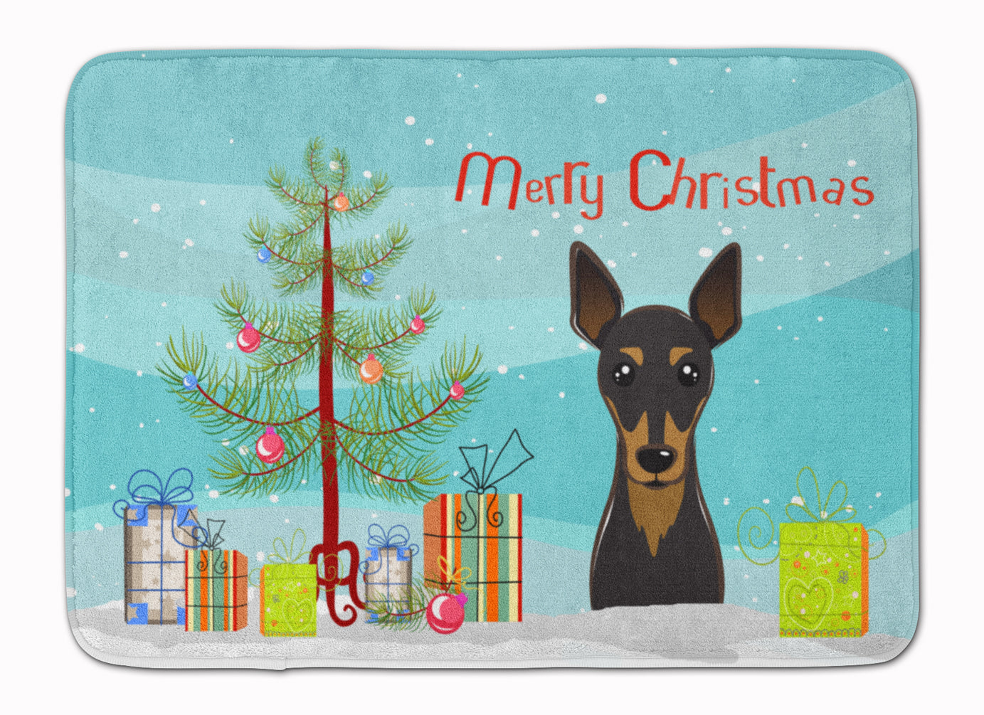 Christmas Tree and Min Pin Memory Foam Kitchen Mat Machine Washable Anti-Fatigue Cushion Comfort Bath or Kitchen Rug