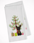 Christmas Tree and Min Pin Kitchen Towel Set of 2 White Dish Towels Decorative Bathroom Hand towel for Hand, Face, Hair, Yoga, Tea, Dishcloth, 19 X 28", White
