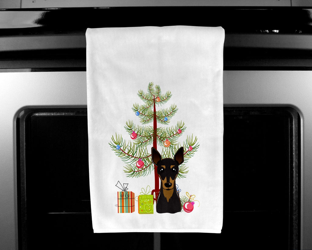 Christmas Tree and Min Pin Kitchen Towel Set of 2 White Dish Towels Decorative Bathroom Hand towel for Hand, Face, Hair, Yoga, Tea, Dishcloth, 19 X 28", White