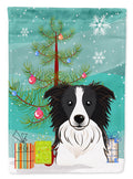 Christmas Tree and Border Collie House Flag 28x40 Porch Sleeve Pole Decorative Outside Yard Banner Artwork Wall Hanging, Polyester