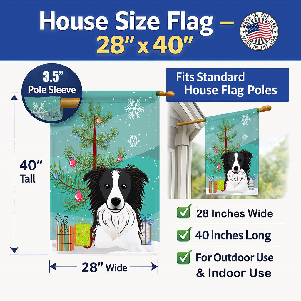Christmas Tree and Border Collie House Flag 28x40 Porch Sleeve Pole Decorative Outside Yard Banner Artwork Wall Hanging, Polyester