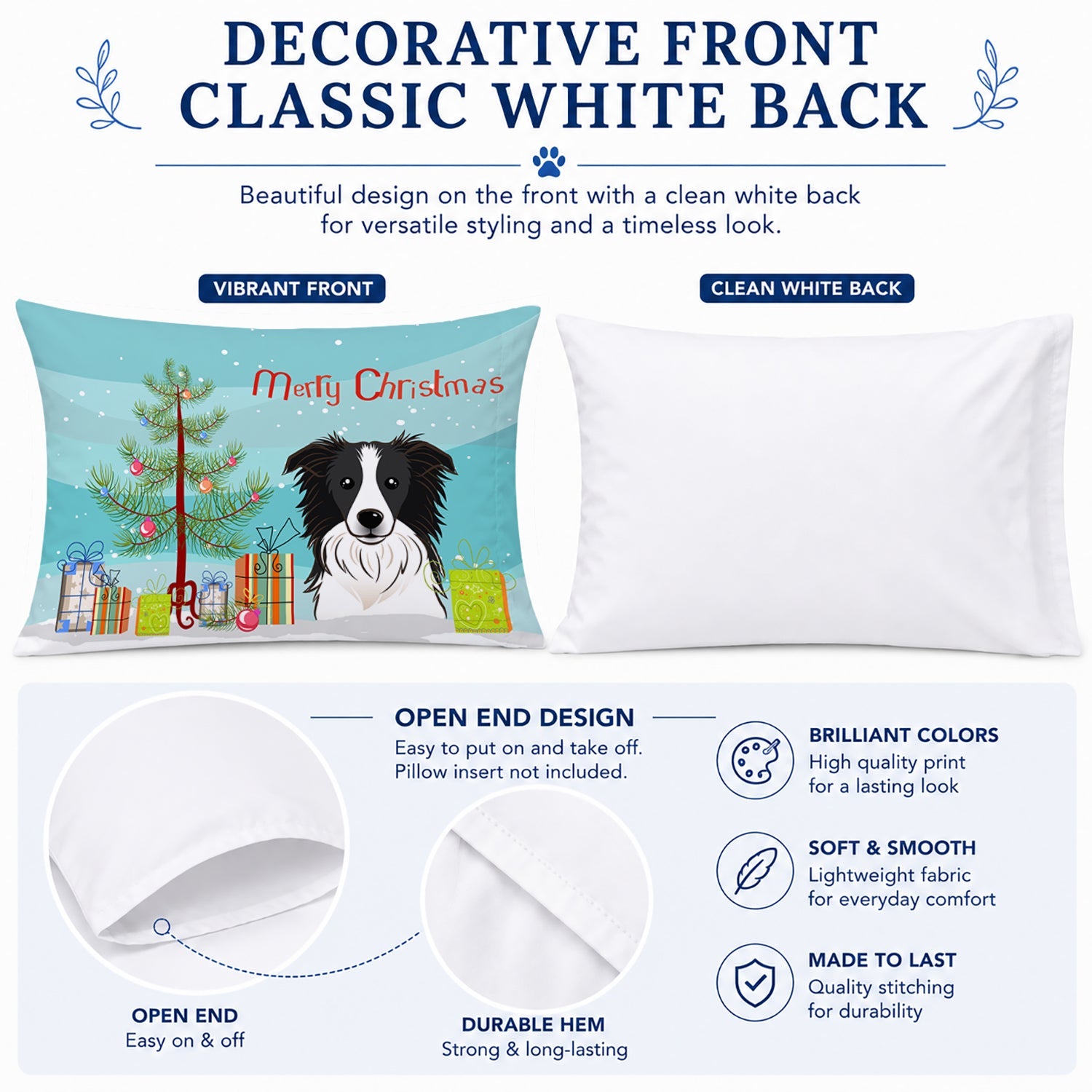 Christmas Tree and Border Collie Standard Pillowcase Lightweight Super Soft Easy Care Decorative Artwork Pillowcase, Standard