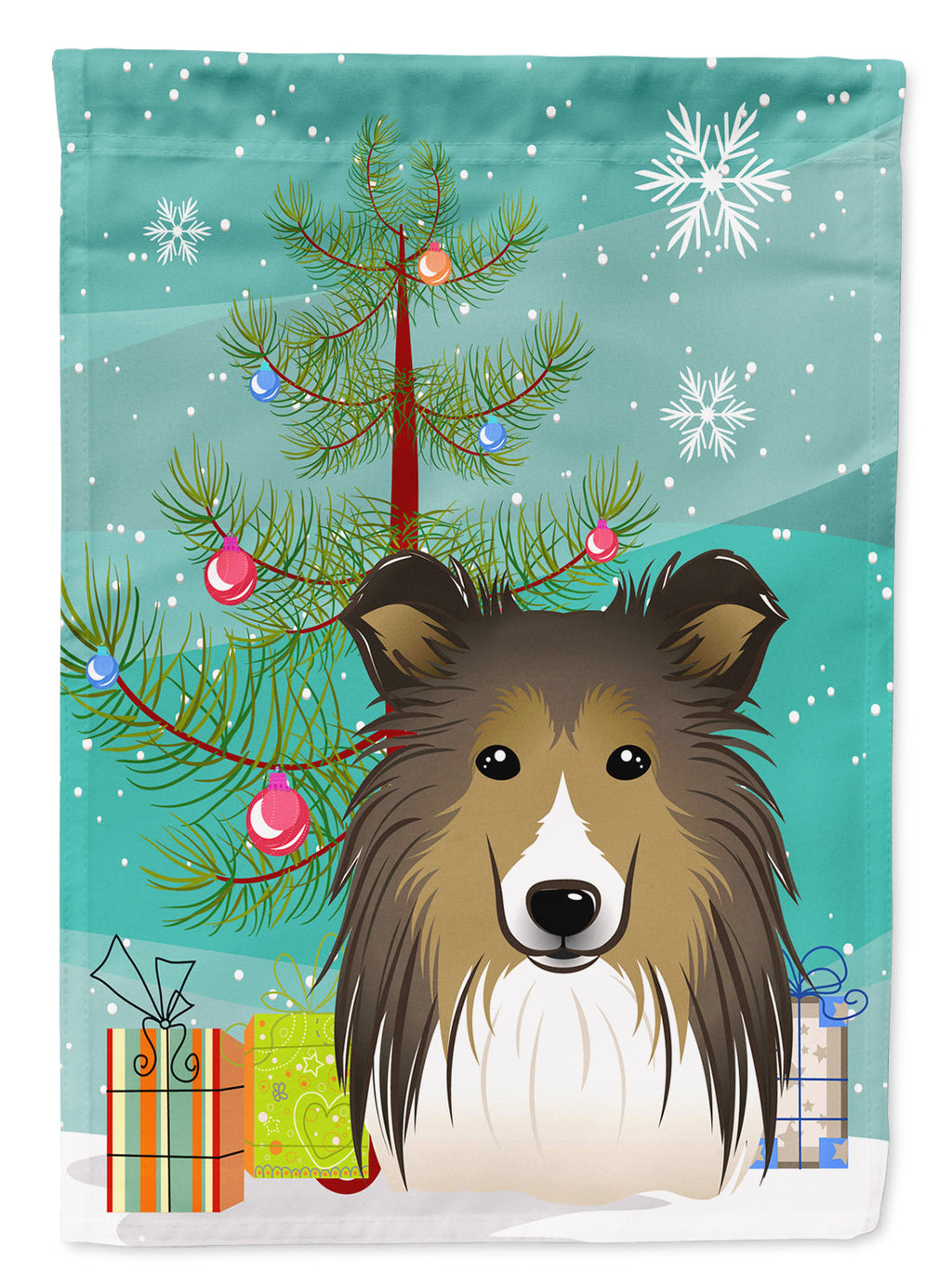 Christmas Tree and Sheltie House Flag 28x40 Porch Sleeve Pole Decorative Outside Yard Banner Artwork Wall Hanging, Polyester