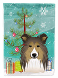 Christmas Tree and Sheltie House Flag 28x40 Porch Sleeve Pole Decorative Outside Yard Banner Artwork Wall Hanging, Polyester