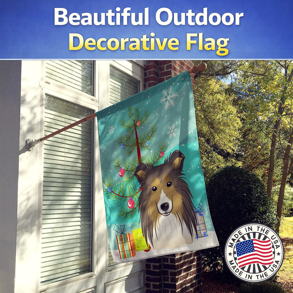 Christmas Tree and Sheltie House Flag 28x40 Porch Sleeve Pole Decorative Outside Yard Banner Artwork Wall Hanging, Polyester