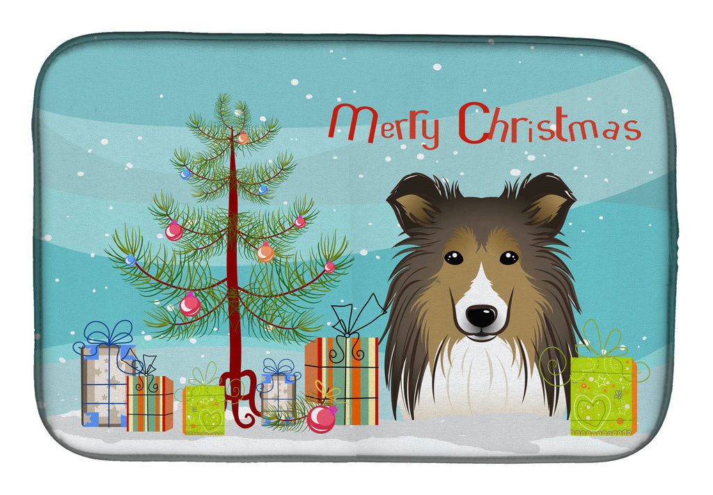 Christmas Tree and Sheltie Dish Drying Mat Absorbent Dish Drying Mat Pad for Kitchen Counter Dish Drainer Mat for Countertop, 14 x 21", Multicolor