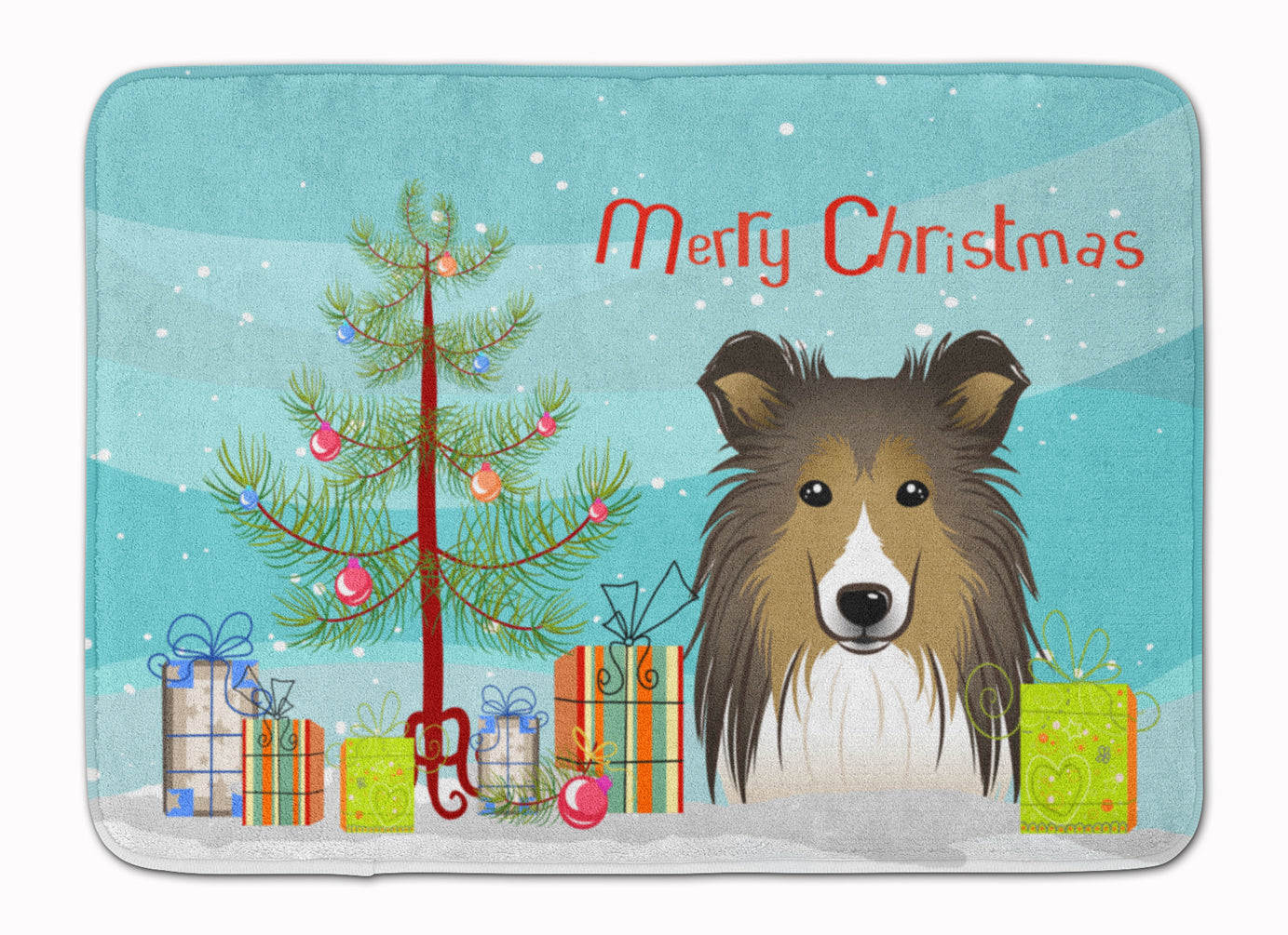 Christmas Tree and Sheltie Memory Foam Kitchen Mat Machine Washable Anti-Fatigue Cushion Comfort Bath or Kitchen Rug