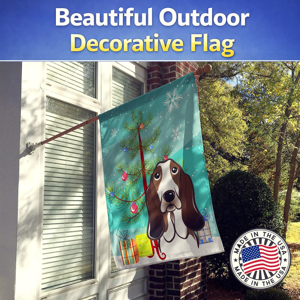 Christmas Tree and Basset Hound House Flag 28x40 Porch Sleeve Pole Decorative Outside Yard Banner Artwork Wall Hanging, Polyester