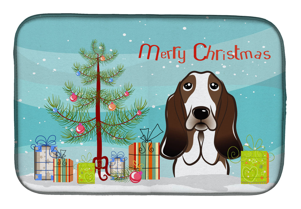 Christmas Tree and Basset Hound Dish Drying Mat Absorbent Dish Drying Mat Pad for Kitchen Counter Dish Drainer Mat for Countertop, 14 x 21", Multicolor