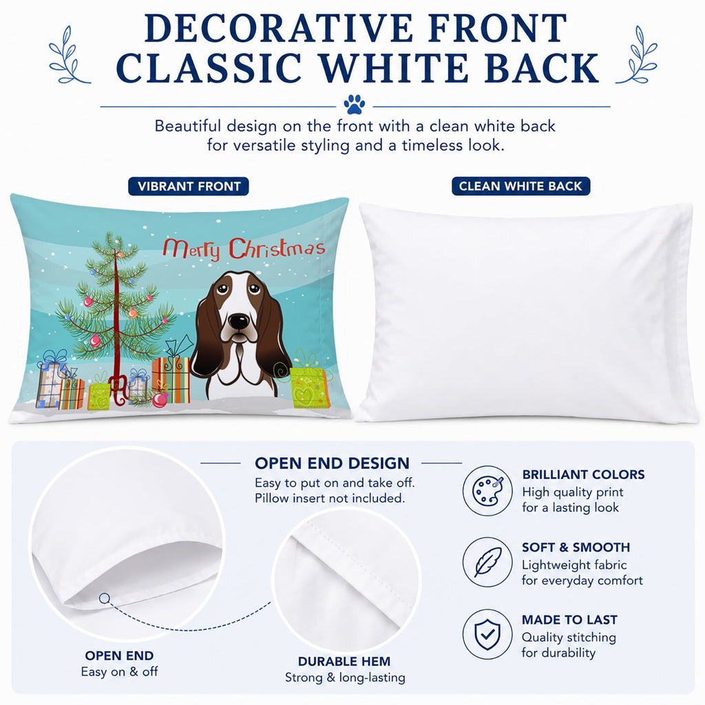 Christmas Tree and Basset Hound Standard Pillowcase Lightweight Super Soft Easy Care Decorative Artwork Pillowcase, Standard