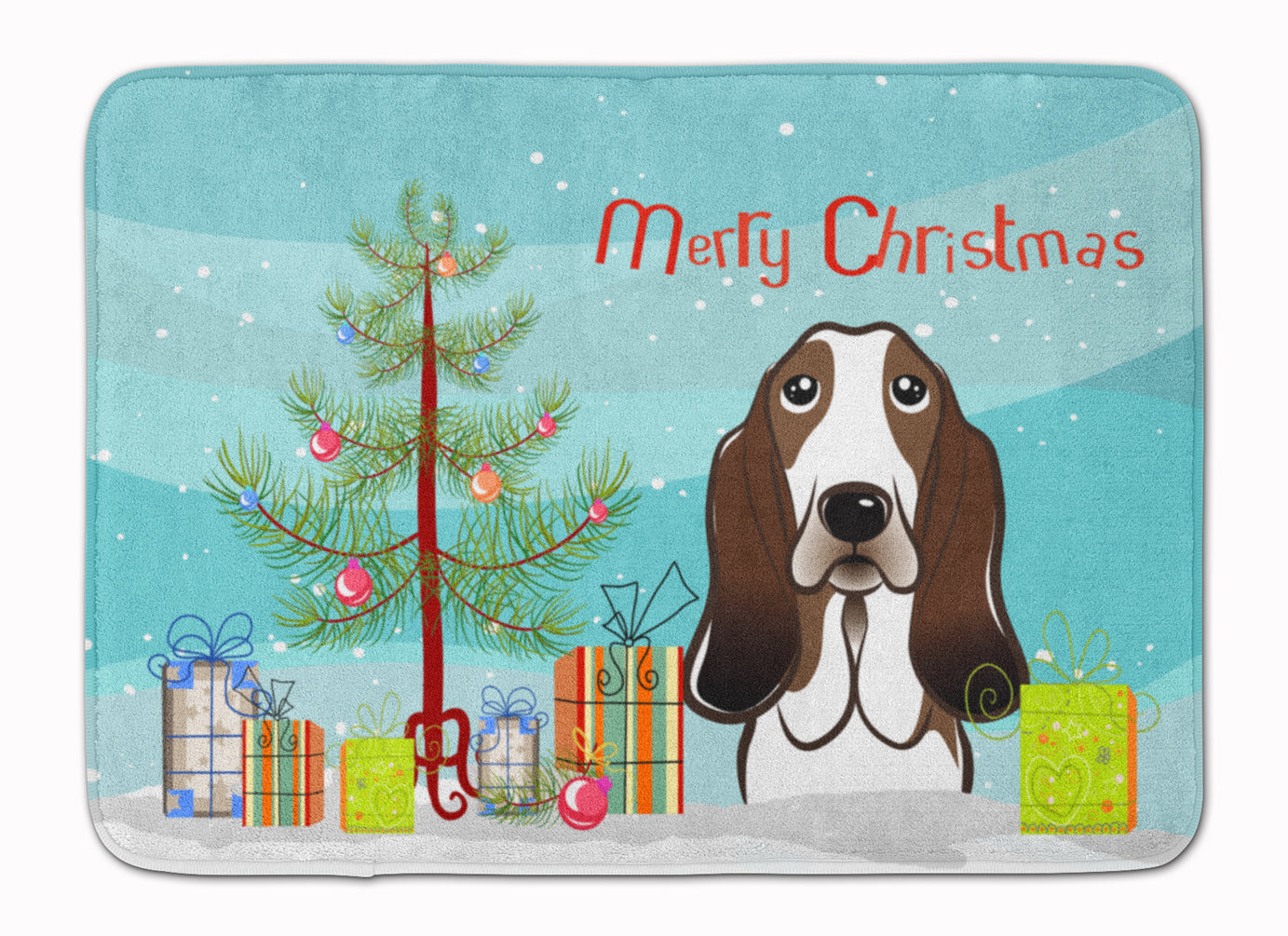 Christmas Tree and Basset Hound Memory Foam Kitchen Mat Machine Washable Anti-Fatigue Cushion Comfort Bath or Kitchen Rug