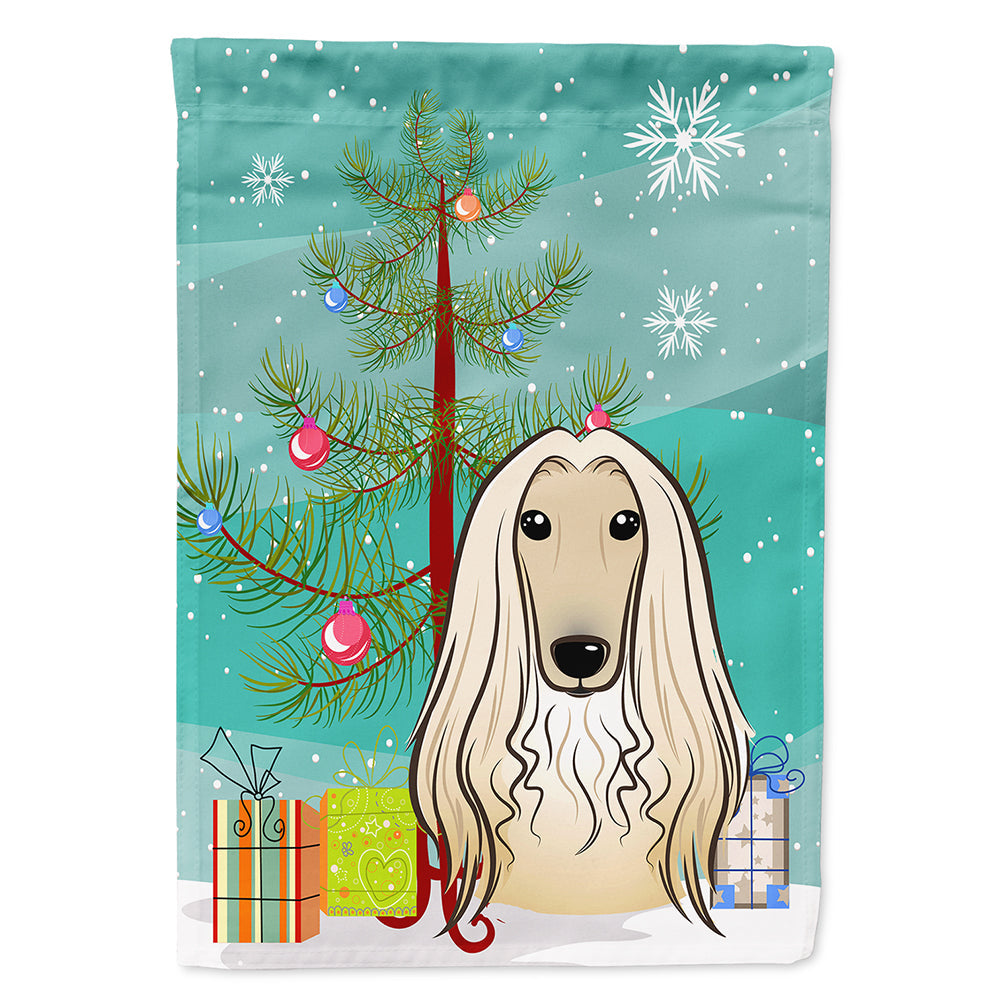 Christmas Tree and Afghan Hound House Flag 28x40 Porch Sleeve Pole Decorative Outside Yard Banner Artwork Wall Hanging, Polyester