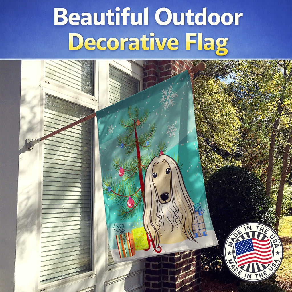 Christmas Tree and Afghan Hound House Flag 28x40 Porch Sleeve Pole Decorative Outside Yard Banner Artwork Wall Hanging, Polyester