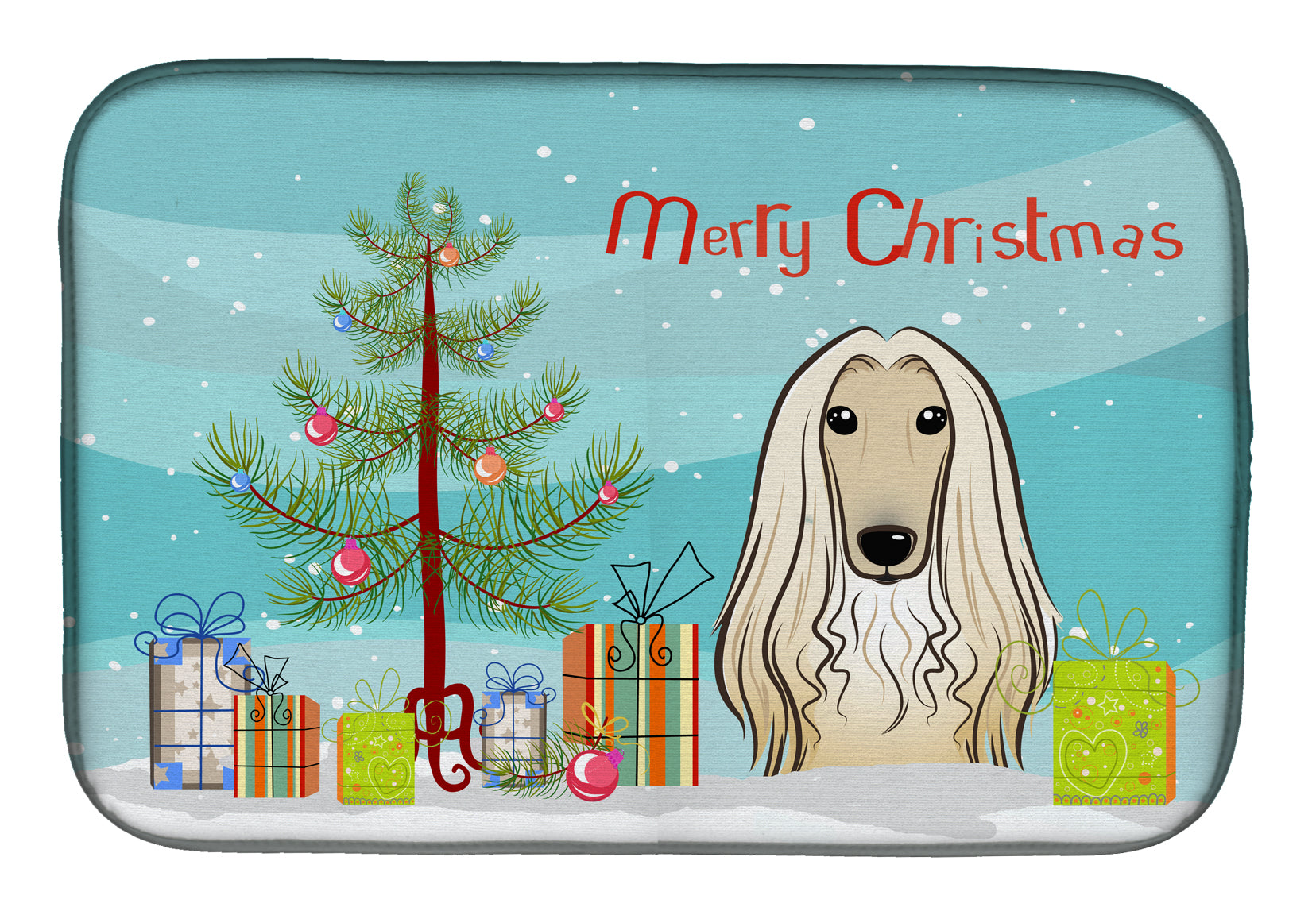 Christmas Tree and Afghan Hound Dish Drying Mat Absorbent Dish Drying Mat Pad for Kitchen Counter Dish Drainer Mat for Countertop, 14 x 21", Multicolor