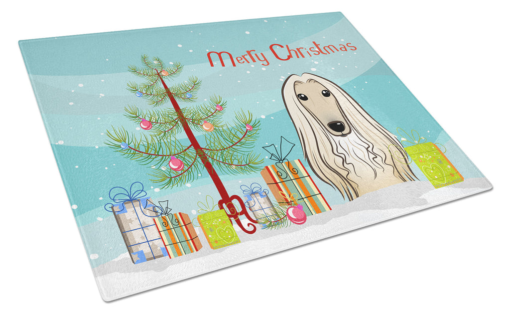 Christmas Tree and Afghan Hound Cutting Board Tempered Glass Kitchen Cutting Surface, Heat Resistant Chopping, Non-Slip Feet, Food Prep & Serving