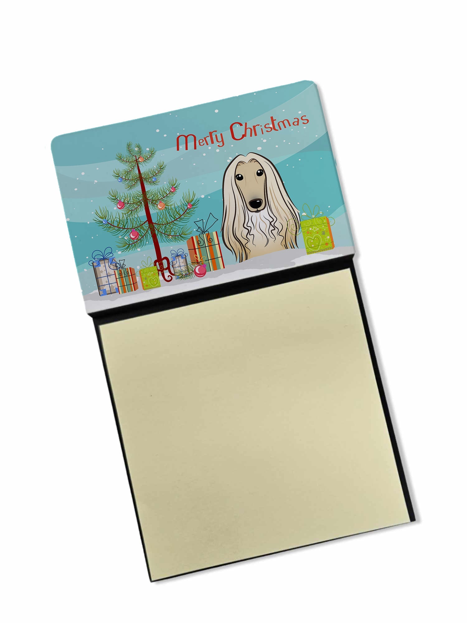 Christmas Tree and Afghan Hound Watercolor Sticky Note Holder Refillable Dispenser Desk Accessory 3x3 Pad Gift