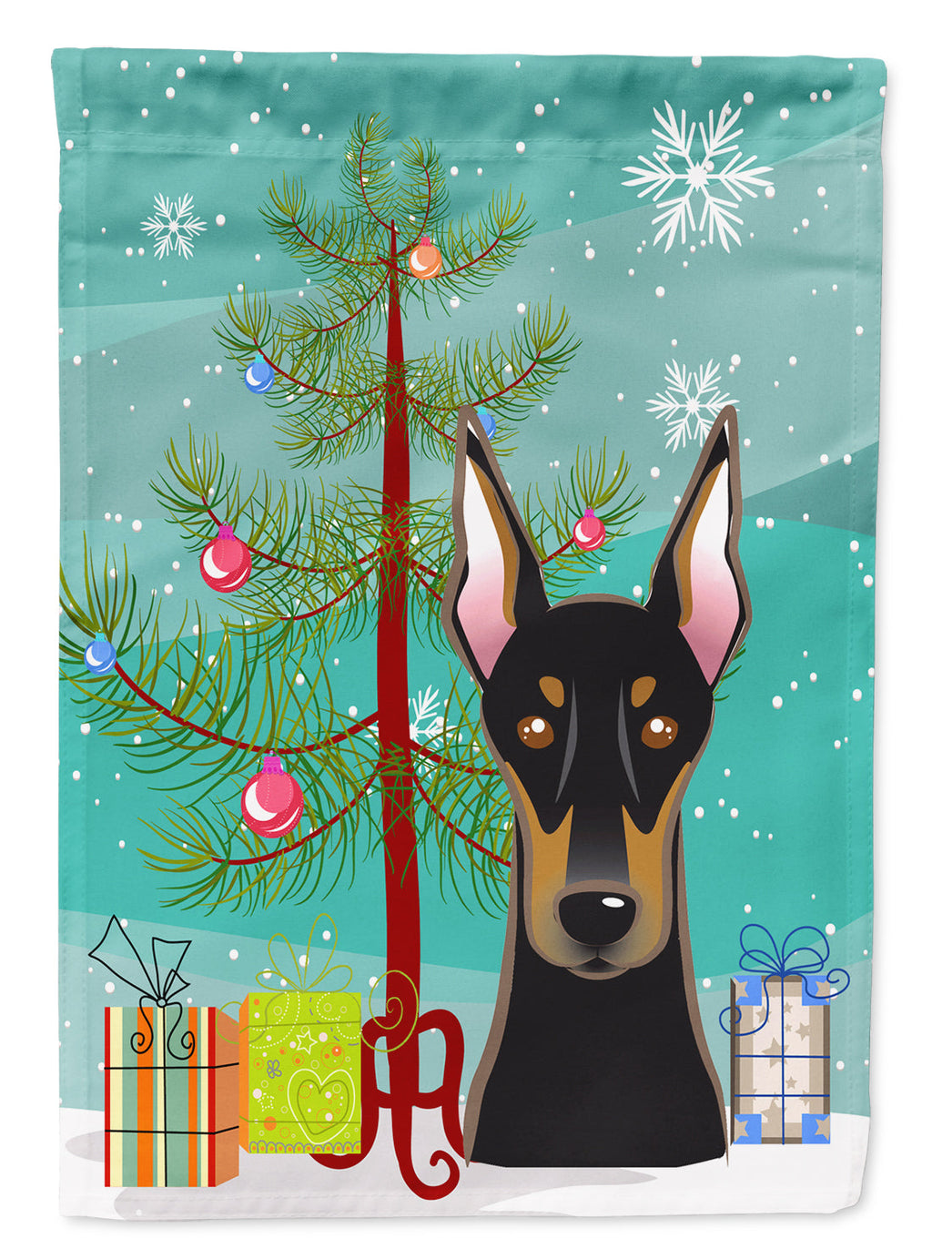 Christmas Tree and Doberman House Flag 28x40 Porch Sleeve Pole Decorative Outside Yard Banner Artwork Wall Hanging, Polyester