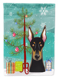 Christmas Tree and Doberman House Flag 28x40 Porch Sleeve Pole Decorative Outside Yard Banner Artwork Wall Hanging, Polyester