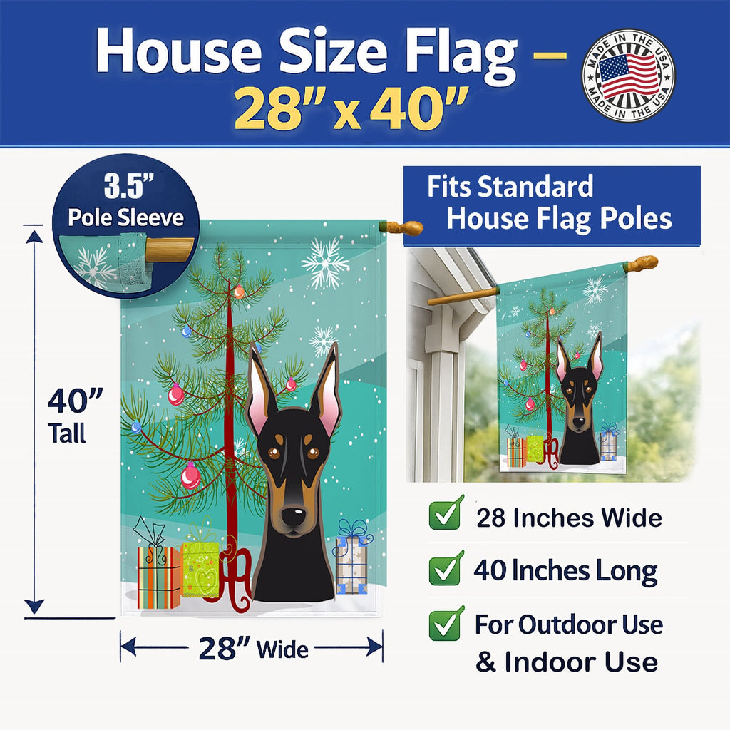 Christmas Tree and Doberman House Flag 28x40 Porch Sleeve Pole Decorative Outside Yard Banner Artwork Wall Hanging, Polyester