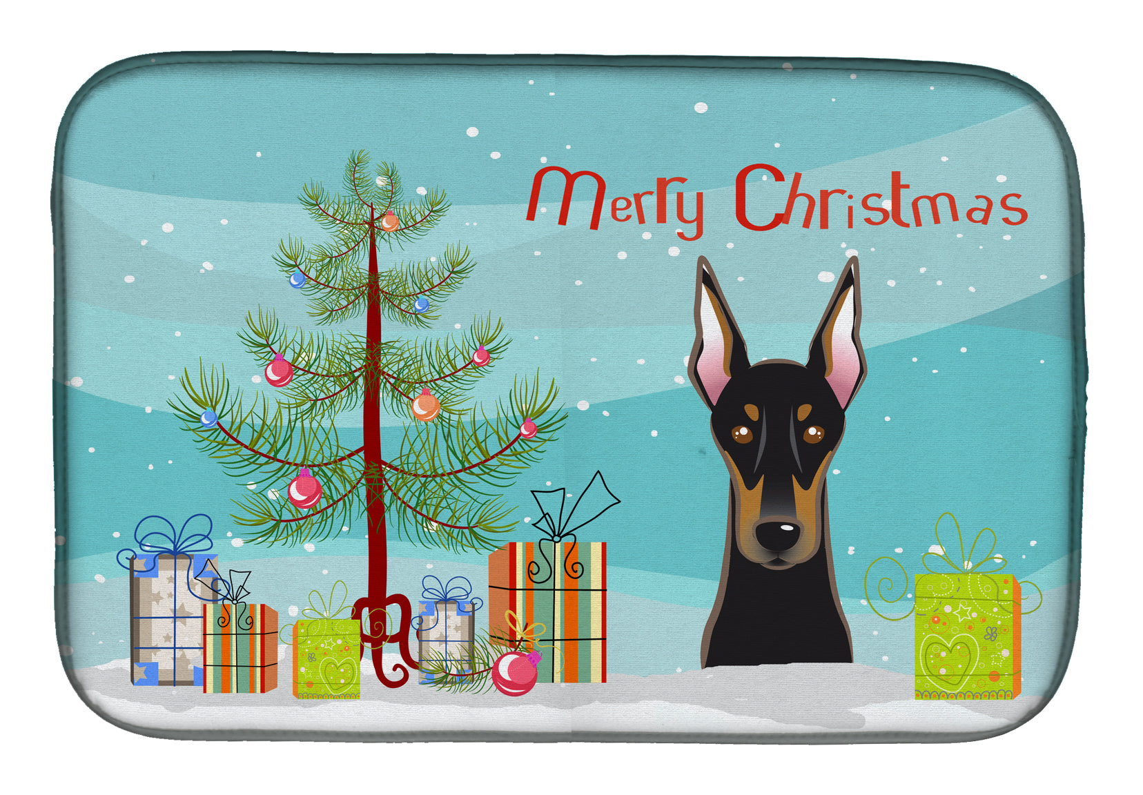Christmas Tree and Doberman Dish Drying Mat Absorbent Dish Drying Mat Pad for Kitchen Counter Dish Drainer Mat for Countertop, 14 x 21", Multicolor