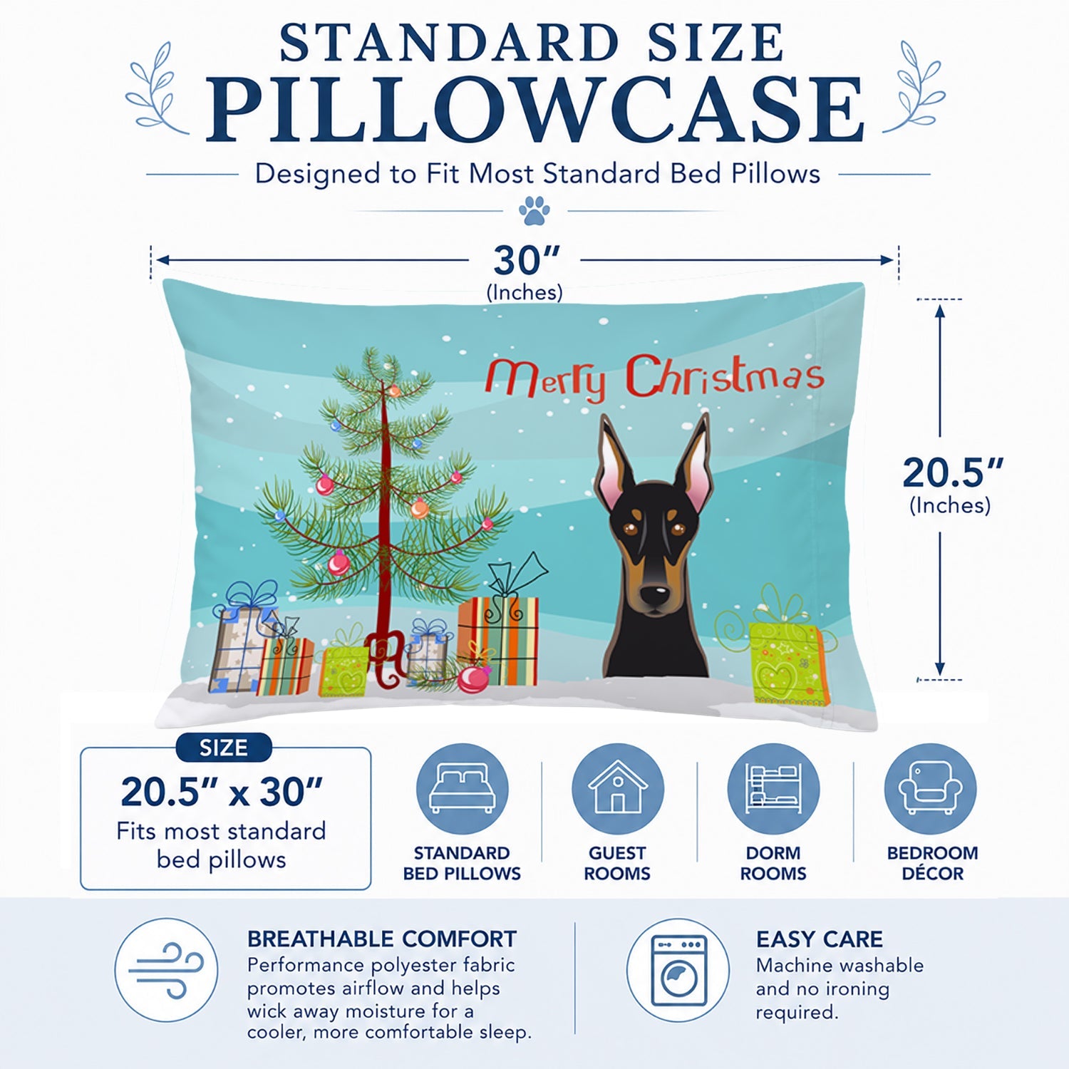 Christmas Tree and Doberman Standard Pillowcase Lightweight Super Soft Easy Care Decorative Artwork Pillowcase, Standard